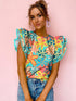 Stylish Women's Printed Ruffled Floral Pullover with Abstract Geometric Print