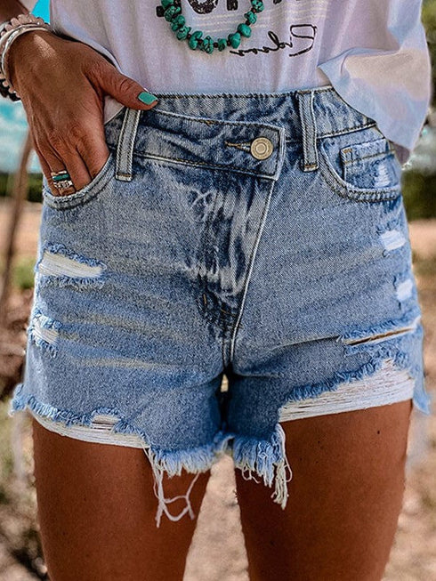 Stylish Women's Simple Slim Fit Jeans with Hollow Ripped Details