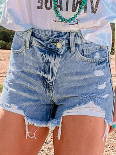 Stylish Women's Simple Slim Fit Jeans with Hollow Ripped Details