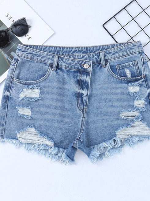 Stylish Women's Simple Slim Fit Jeans with Hollow Ripped Details