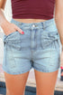 Beau Blue Bow Detail Denim Shorts with Pockets