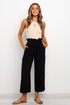 Black Paperbag Waist Straight Leg Cropped Pants