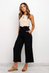 Black Paperbag Waist Straight Leg Cropped Pants