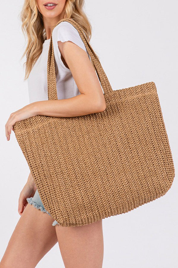 Stylish Women's Camel Woven Straw Tote Bag - Chic Summer Beach Accessory with Spacious Design for Effortless Style