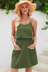 Jungle Green Textured Knit Color Block Trim Adjustable Straps Mini Dress