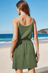 Jungle Green Textured Knit Color Block Trim Adjustable Straps Mini Dress