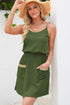 Jungle Green Textured Knit Color Block Trim Adjustable Straps Mini Dress