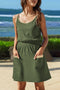 Jungle Green Textured Knit Color Block Trim Adjustable Straps Mini Dress
