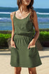 Jungle Green Textured Knit Color Block Trim Adjustable Straps Mini Dress