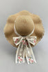 Khaki Straw Wide Brim Floral Embroidered Lace Bow Knot Sun Hat