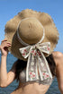 Khaki Straw Wide Brim Floral Embroidered Lace Bow Knot Sun Hat