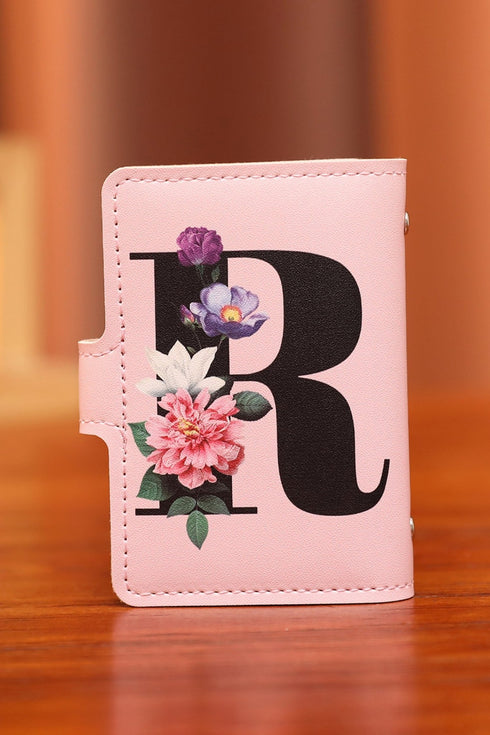 Pink Flower Letter Printed PU Leather Card Holder Bag