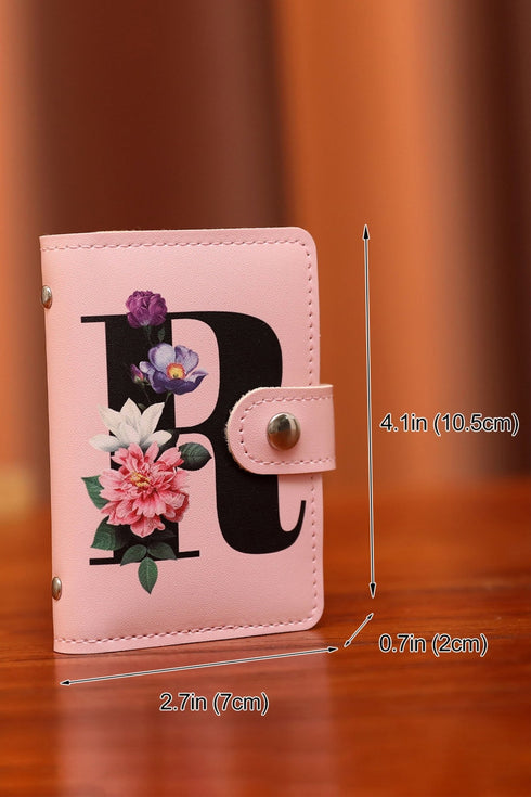 Pink Flower Letter Printed PU Leather Card Holder Bag