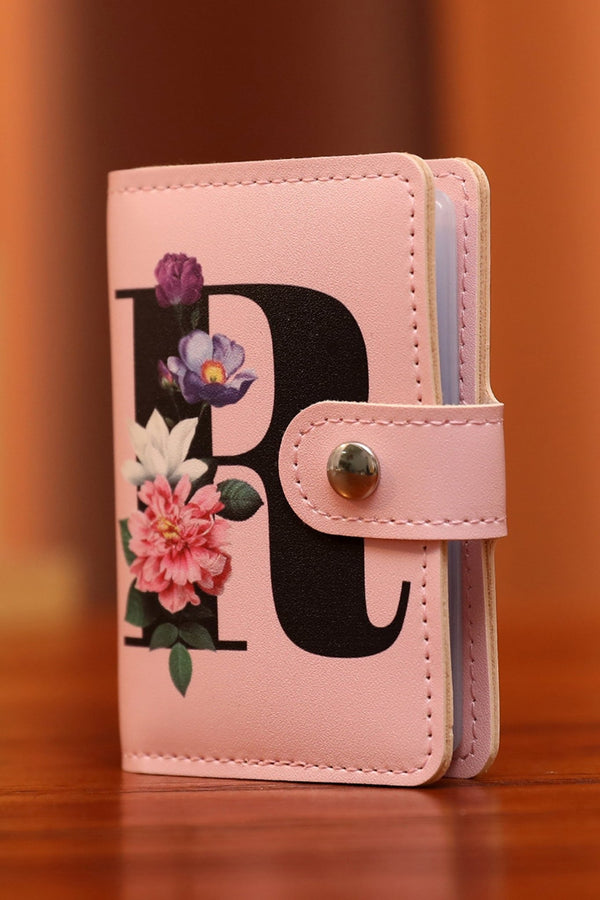 women's stylish women's pink floral letter print pu leather card holder bag - compact and chic accessory for everyday use with practical styling and