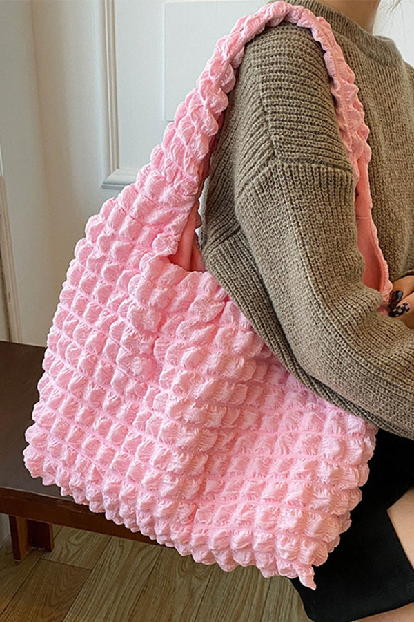 Women's Stylish Women's Pink Textured Tote Bag - Chic Puffy Design for Everyday Use and Effortless On-the-Go Fashion