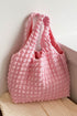 Pink Solid Color Puffy Textured Tote Bag
