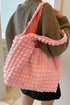 Pink Solid Color Puffy Textured Tote Bag