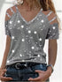 Summer Star Print V-neck Off-shoulder T-shirt - Drop Shoulder - Off-Shoulder - Barcelet - Scoop - Bare