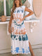 Summer White Tie Dye Maxi Dress with Cap Sleeves and Slit Detail