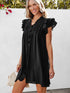 Sweet Black Ruffle Sleeve V Neck Mini Shift Dress