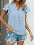 Swiss Dot V Neck Blouse with Ruffled Sleeves for Women's Spring & Summer Fashion