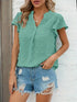 Swiss Dot V Neck Blouse with Ruffled Sleeves for Women's Spring & Summer Fashion