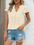 Swiss Dot V Neck Blouse with Ruffled Sleeves for Women's Spring & Summer Fashion