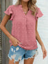 Swiss Dot V Neck Blouse with Ruffled Sleeves for Women's Spring & Summer Fashion