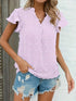 Swiss Dot V Neck Blouse with Ruffled Sleeves for Women's Spring & Summer Fashion
