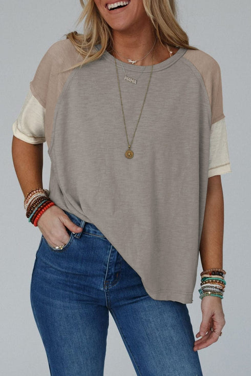 casual-splicing-faded-short-sleeved-ladies-t-shirt