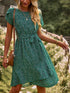 Temperament Floral Casual Strap Waist Round Neck Mini Dress