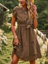 Temperament Floral Casual Strap Waist Round Neck Mini Dress