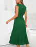 Temperament Pleated Slim Elegant Solid Color V Neck Midi Dress