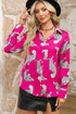 Tempting Printed Lapel Single-Breasted Long-Sleeved Blouse