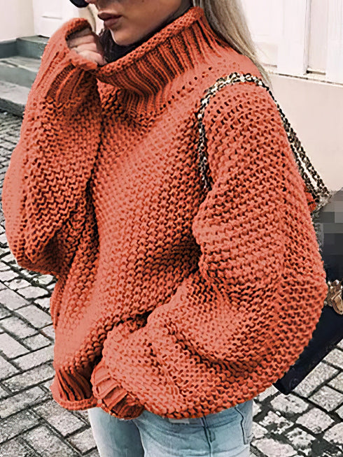 Thick Thread High Neck Bat Sleeve Knit Sweater