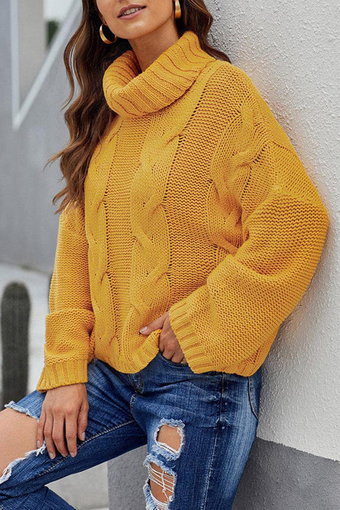 Thick Thread High Neck Bat Sleeve Knit Sweater