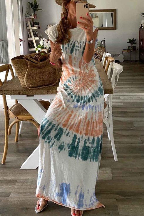 Tie Dye Print Sling Sleeveless Dress