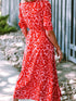 Tomato Red Floral Print Maxi Dress with V Neck and Belt