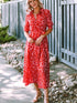 Tomato Red Floral Print Maxi Dress with V Neck and Belt