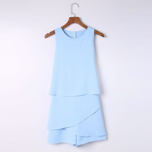 Tops Sleeveless Chiffon Double Layers Tank Top - Scoop - Jewel - U Shape - Bare