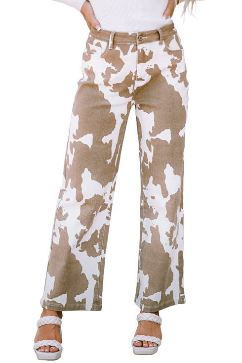 Trendy Fashion Print High Waist Flared Slim Versatile Pants