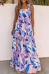 Sky Blue Abstract Print Striped Detail Knot Strap Maxi Dress