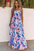 Sky Blue Abstract Print Striped Detail Knot Strap Maxi Dress