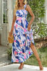 Sky Blue Abstract Print Striped Detail Knot Strap Maxi Dress