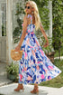 Sky Blue Abstract Print Striped Detail Knot Strap Maxi Dress