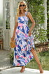 Sky Blue Abstract Print Striped Detail Knot Strap Maxi Dress