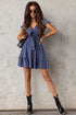 Blue Deep V Neck Self-tie Knotted Front Layered Flare Mini Dress