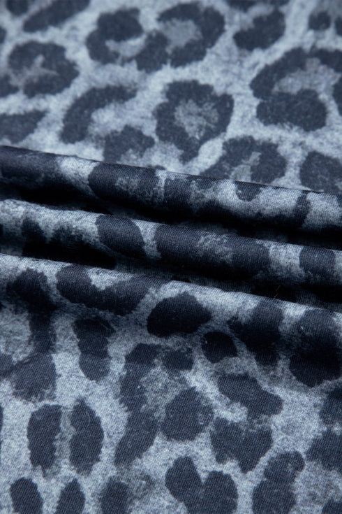 Gray Wild Leopard Print Frilled Detail Drawstring Wide Leg Pants