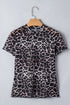 Khaki Leopard Print Sheer Mesh Short Sleeve Top