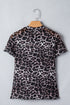 Khaki Leopard Print Sheer Mesh Short Sleeve Top